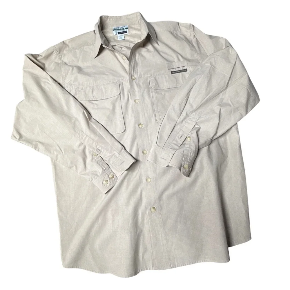 ExOfficio Buzz Off Insect Shield Fishing Safari Hiking Shirt Mens XL Beige